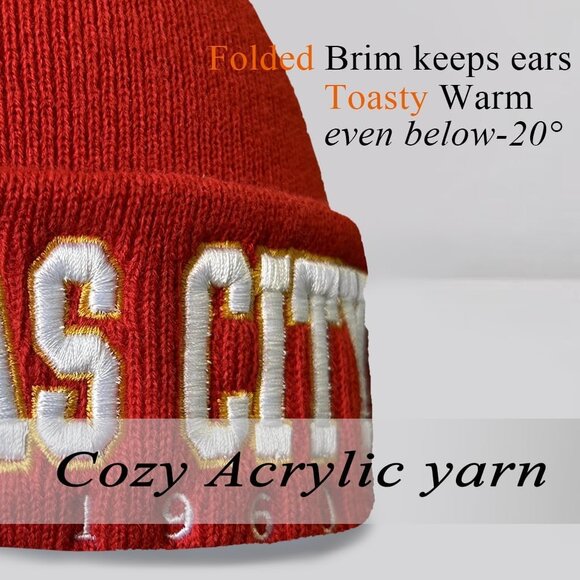 Women's Red & Yellow Soft Knit Winter Hat For Cold Weather Beanie Toque Hat - Picture 3 of 7